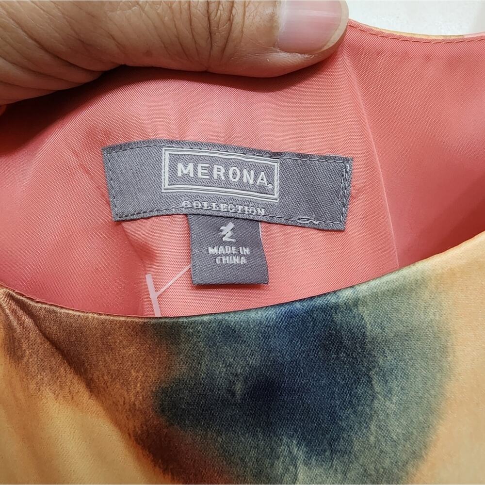 NWT Merona Orange Brown Sleeveless Sheath Watercolor Dress, Size 2 - Picture 6 of 12